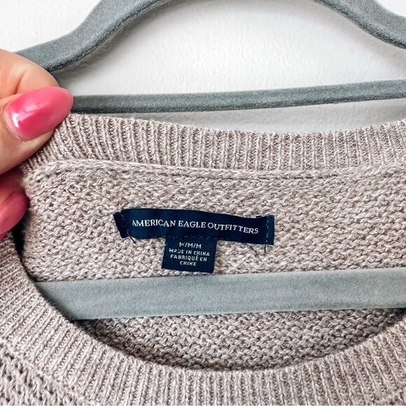 American Eagle Tan French Terry Knit Long Sleeve Sweater Size Medium - Picture 4 of 8